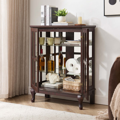 Armoire de rangement en verre avec bande lumineuse RVB en couleur et 2 tablettes réglables - Buffet à porte grillagée avec loquet magnétique pour salle à manger, salon, chambre à coucher