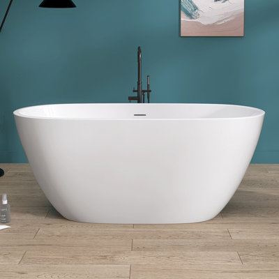 55" Freestanding Soaking Acrylic Bathtub Contemporary Free Standing Bath Tub Modern Stand Alone Tub