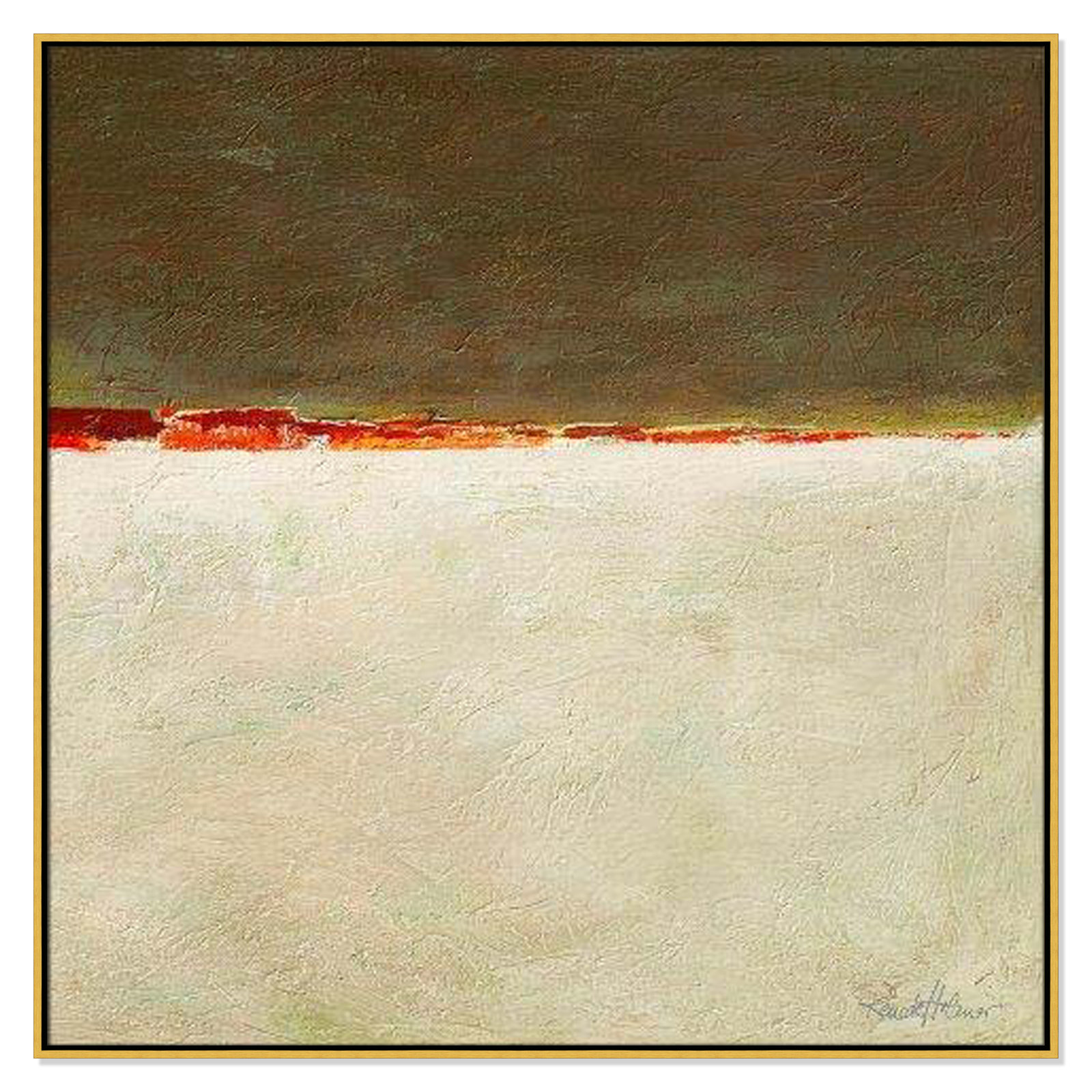 Orange Horizon I by Renate Holzner, 46.5'' H x 46.5'' W x 2'' D, Gold Framed