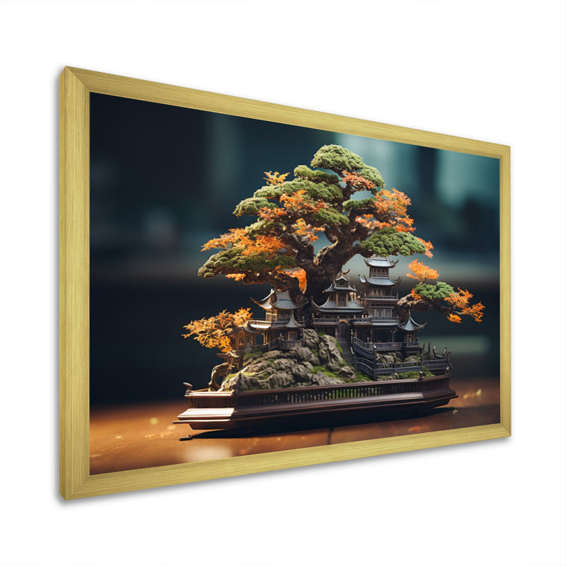 Art asiatique, Bonsaïs Sagesse VII - impression, H 12 po x l 20 po x P 1 po, Encadrement doré