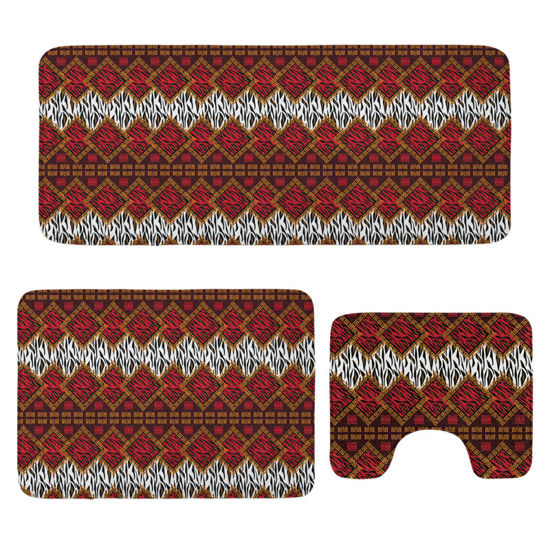  Ensemble de 3 tapis africain en forme de U et tapis rectangulaires brun et rouge