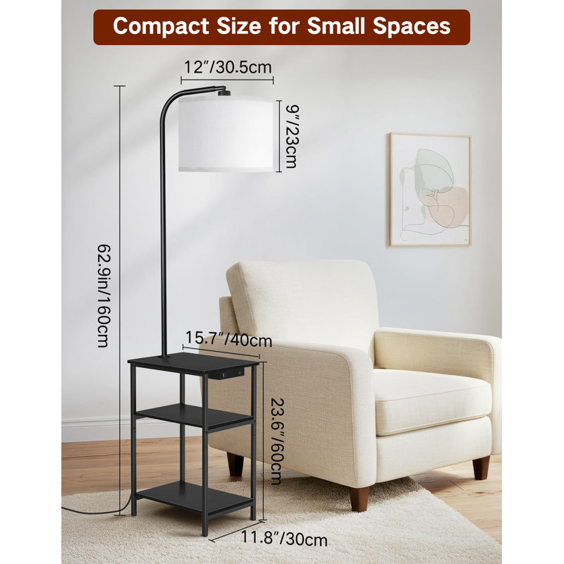 40cm W Metal Bedside Table, Black