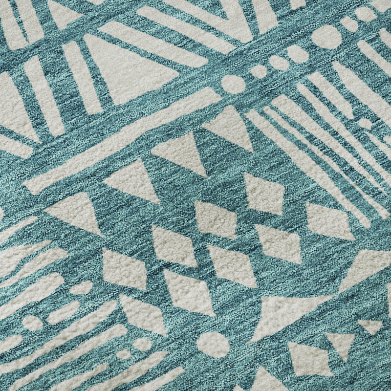 Premium Machine Washable Prisco Teal Rug, Rectangle 2'6" x 3'10"