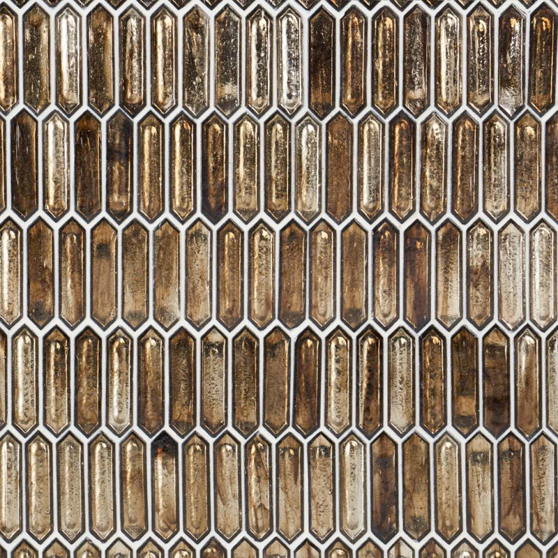 Komorebi 1X3 Picket Polished Glass Mosaic Tile, Canal Golden Brown