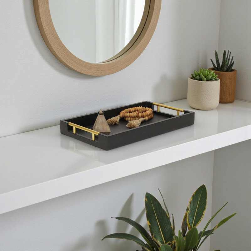 Baidy Hand-Finished Faux Shagreen Rectangular Serving Tray, Black Snakeskin