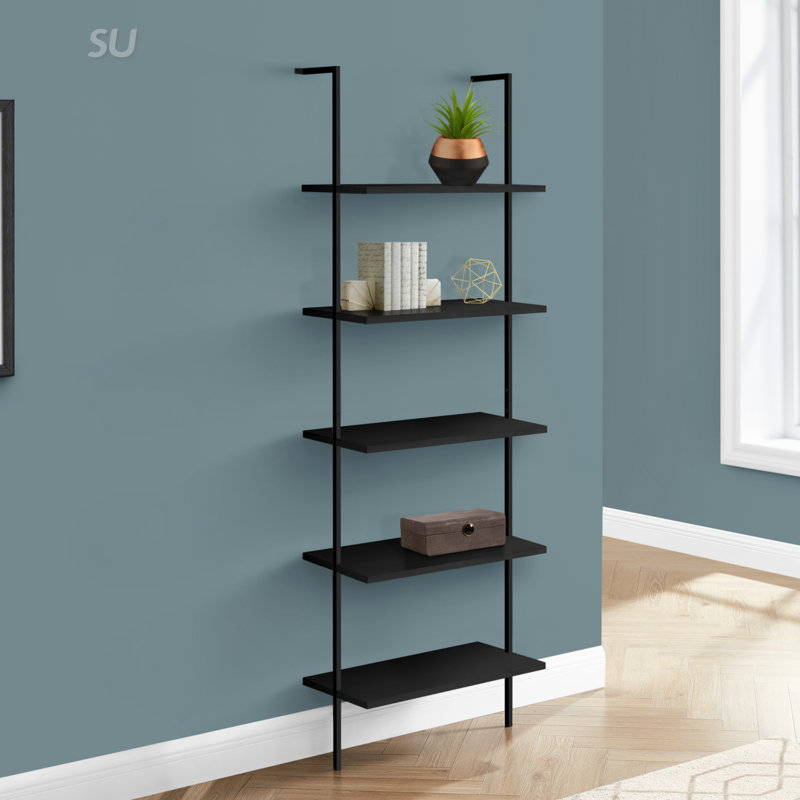 Contemporary 5-Tier Ladder Bookshelf With Metal Frame, Ideal For Office And Bedroom Storage And Display.