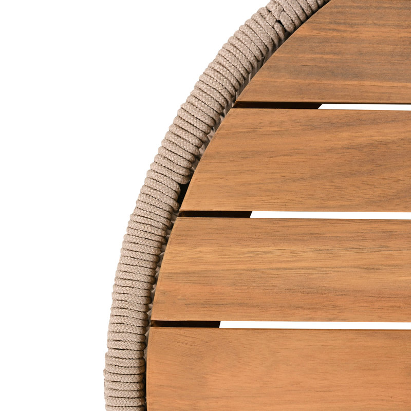 Table basse pour l'extérieur en corde de rotin et bois d'acacia, Beige