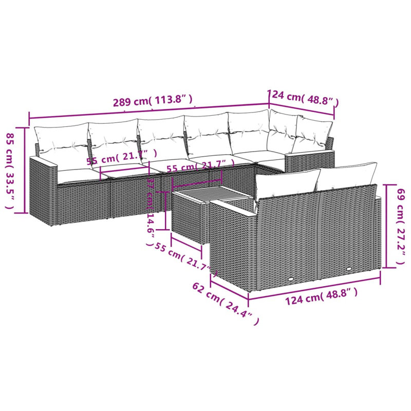 Ensemble de canapé de jardin Vidaxl gris