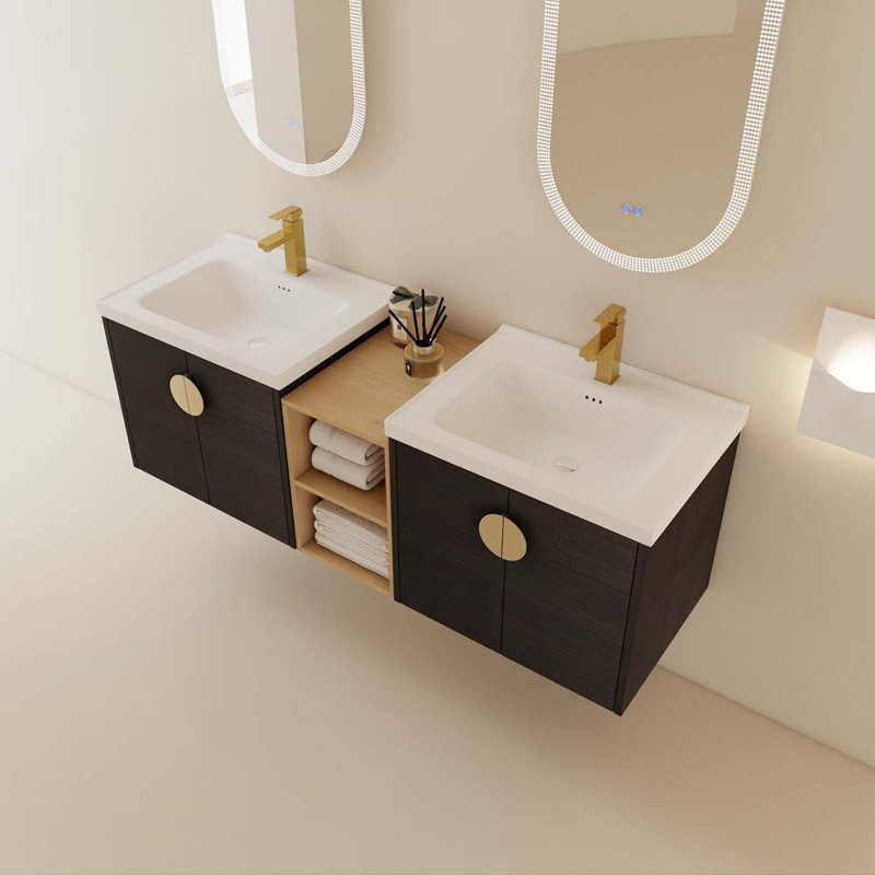 Takeyshia 59.6'' Double Bathroom Vanity with Ceramic Top