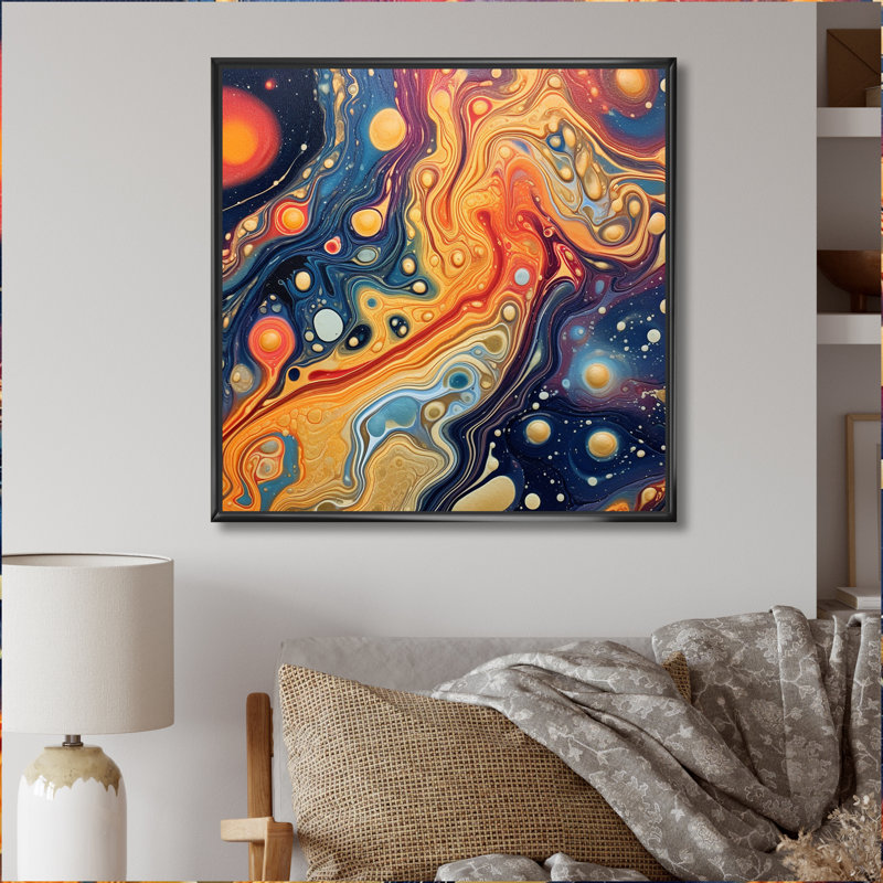 Orange galactique bleu II, H 36 po x l 36 po x P 1,5 po, Cadre flottant noir