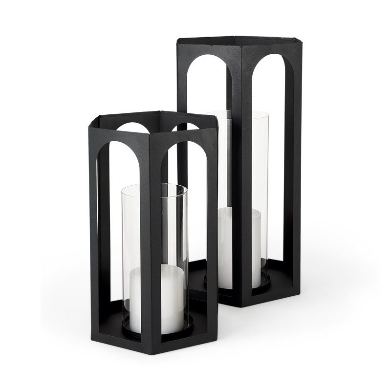 2 Piece Tabletop Lantern Set with Candle Included