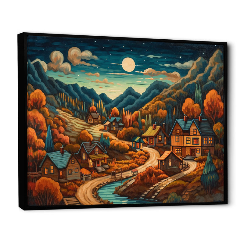 Petit village alpin Carlisa en automne II, H 12 po x l 20 po x P 1 po, Cadre flottant noir
