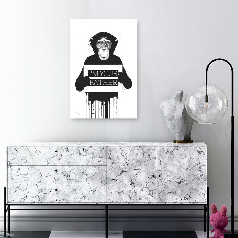 Funny Primate Dad Contemporary Monkey Wall Art Print 1 Piece Wrapped Canvas Wall Art, 91.44cm H x 60.96cm W