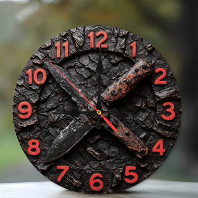 Horloge couteaux rouillés - chiffres rouges