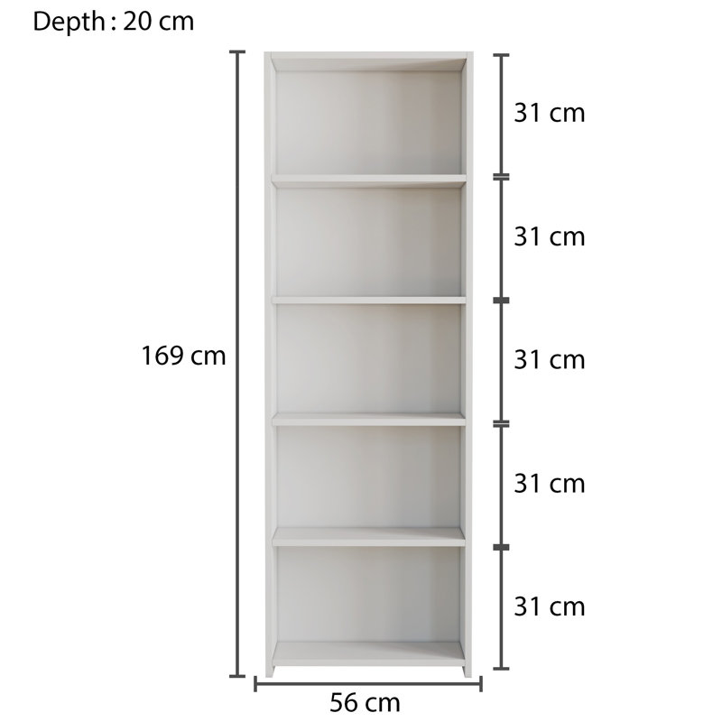 Clea 169cm H x 56cm W Standard Bookcase, White