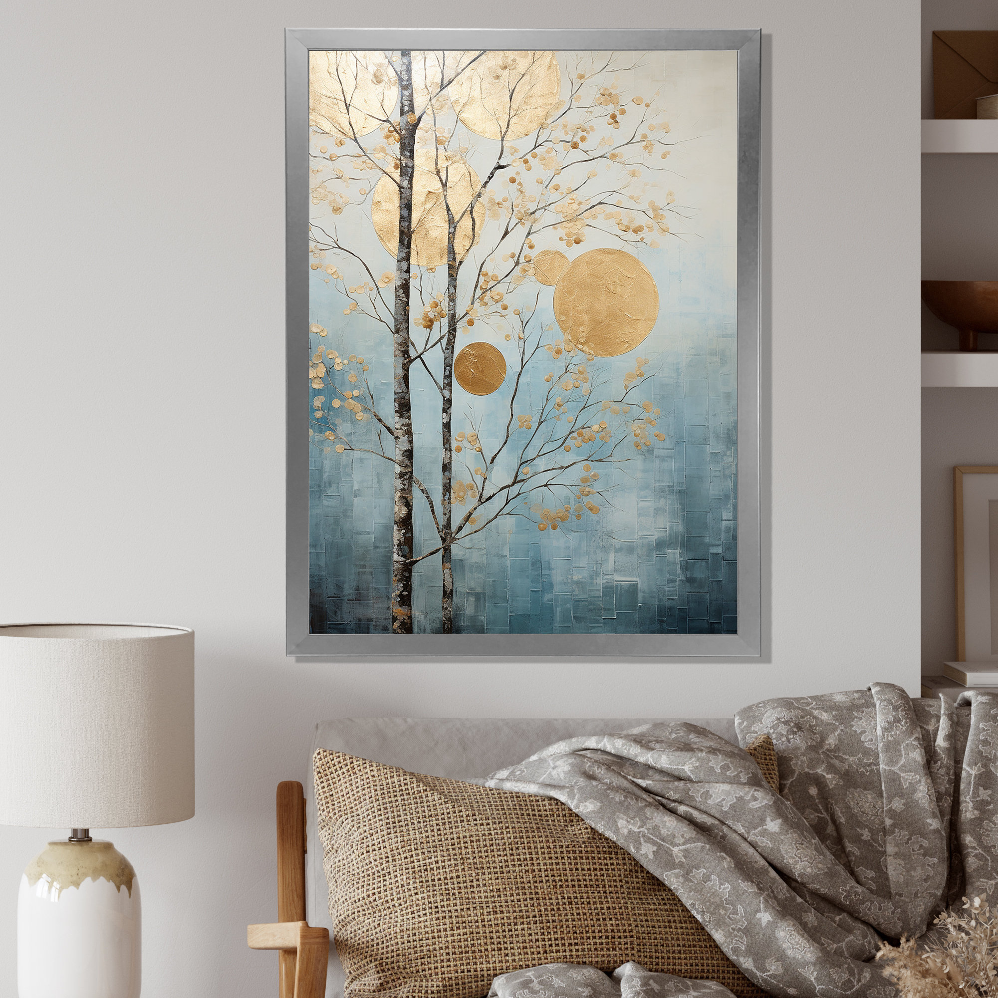 Winston Porter Minimalism Gold And Blue Trees Scenery I Framed On ...