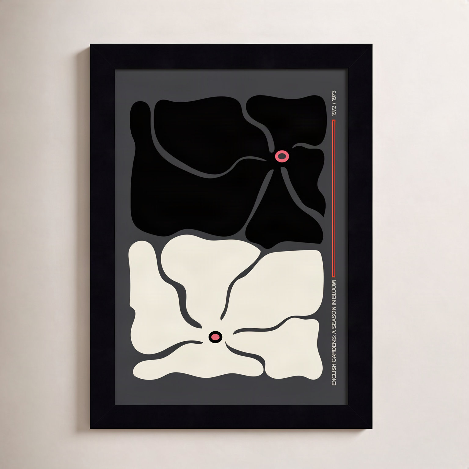 Two by Two Flower Grey Print, Black, 13" H x 10" W x 1" D
