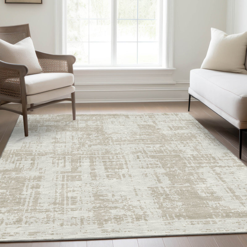Premium Machine Washable Prisco Ivory Rug, Rectangle 10' x 14'