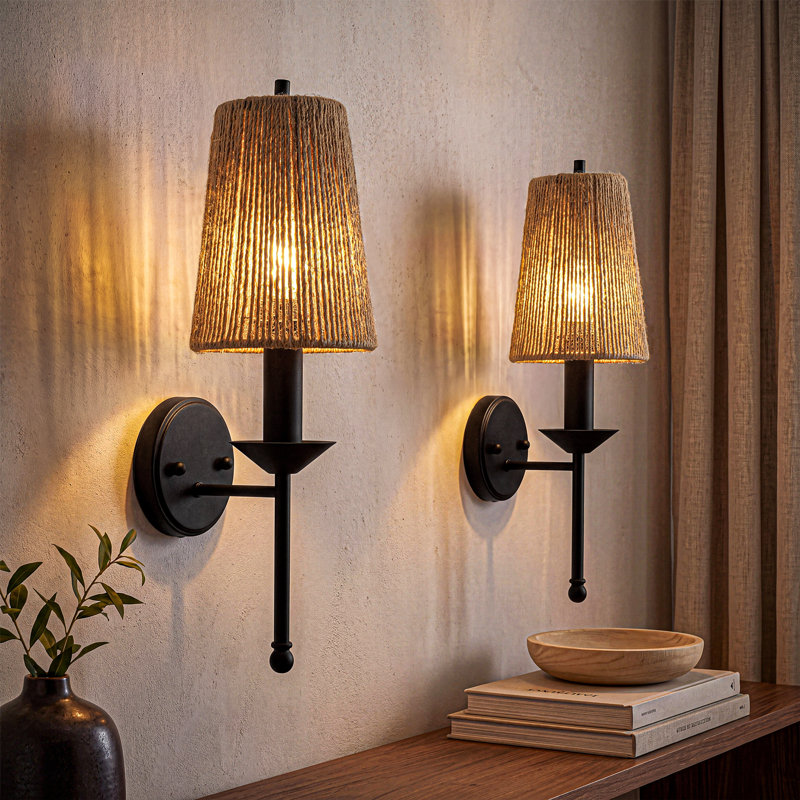 Ensemble de 2 appliques murales en jute naturelle pour l'intérieur et l'extérieur