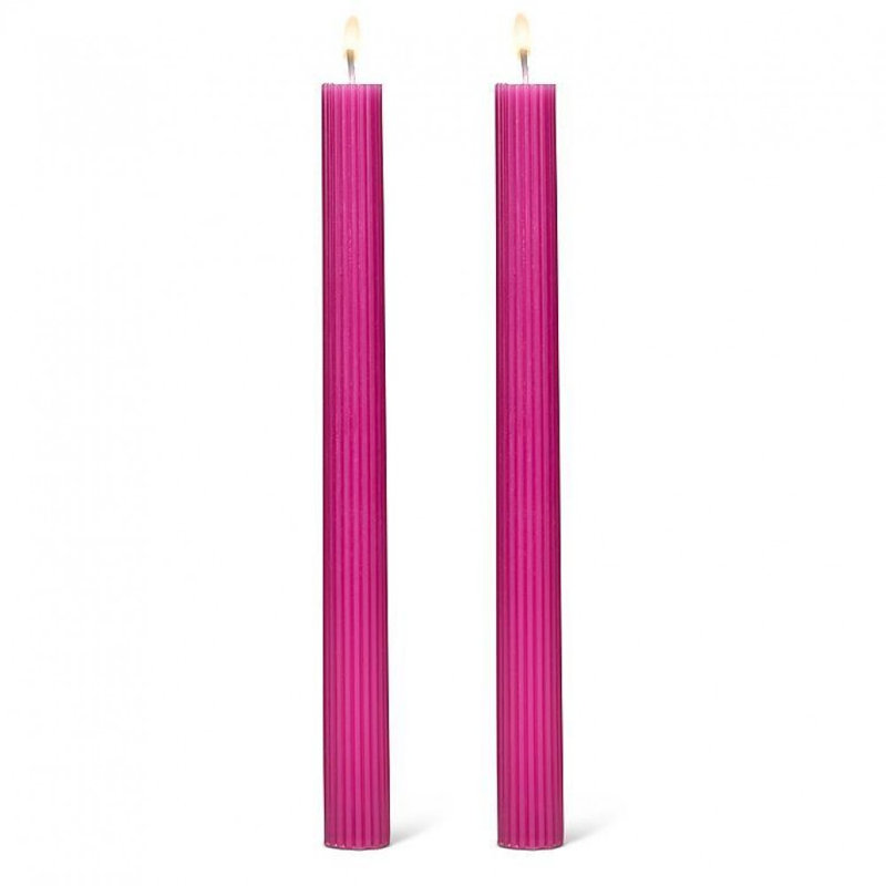 Ensemble de 2 chandelles coniques striées, Fuschia