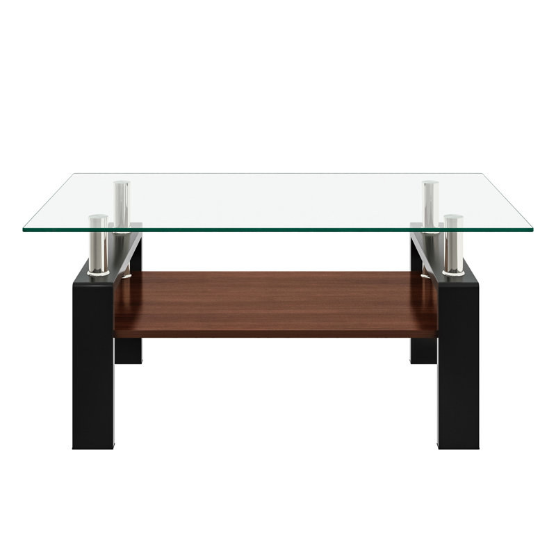 Rectangle Coffee Table(Only Including Coffee Table,Without Chairs), Transparent, Black