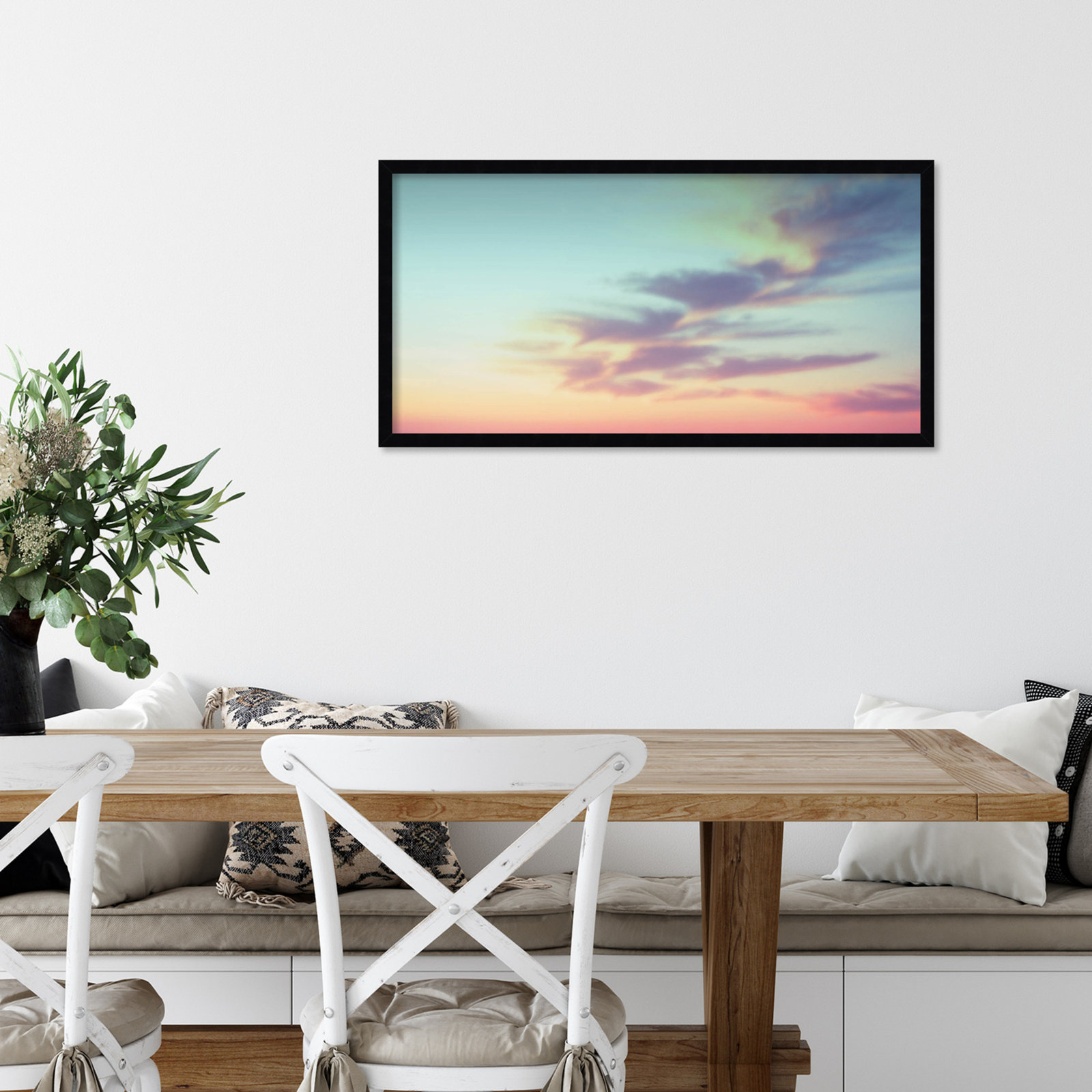 Ethereal Sunset on the Beach Print, Black Framed, 33" W x 17" H x 1" D