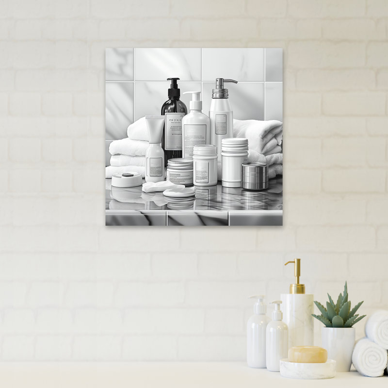 Art mural minimaliste 4 - Articles de toilette, H 16 po x l 16 po