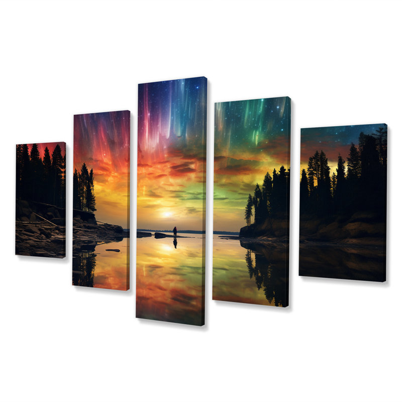 Castagne - art mural sur toile Northern Lights - 5 panneaux