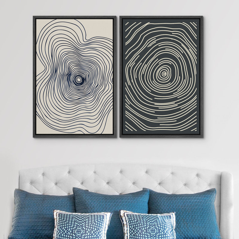 2 anneaux d'arbre en bois, illustrations abstraites, ligne moderne, impression numérique sur toile, impression numérique sur toile encadrée