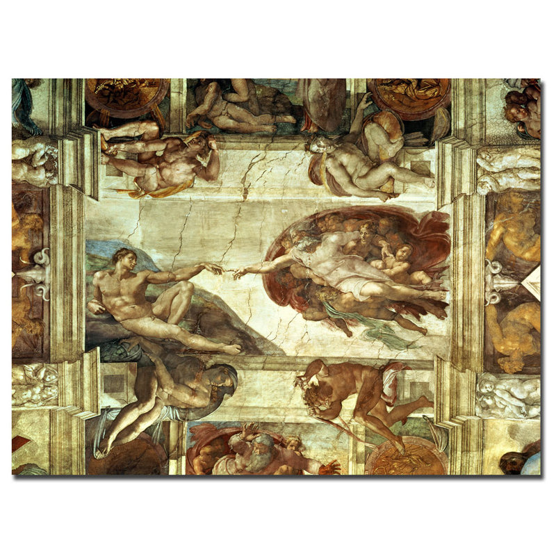 « the creation of adam » par michelangelo, reproduction d’art sur toile, H 18 po x l 24 po x P 2 po