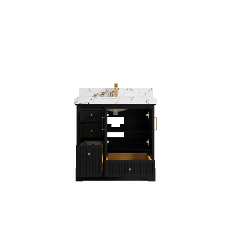 Meuble-lavabo simple 36 po avec plateau Alys, Doré Viola