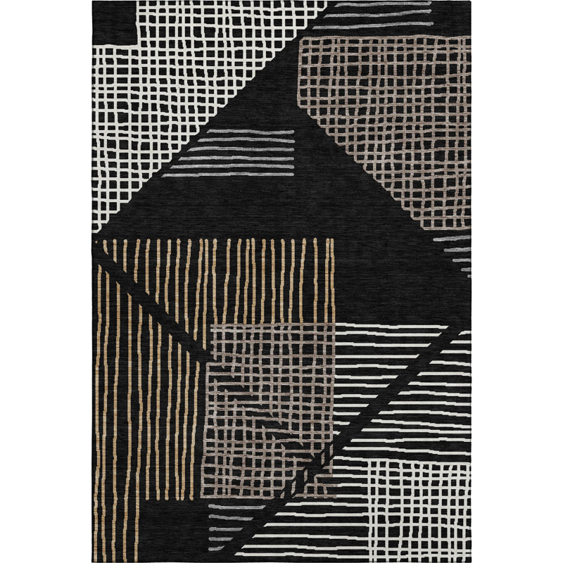 Premium Machine Washable Mayfield AMF2270 Striped Rug, 10' x 14', Black