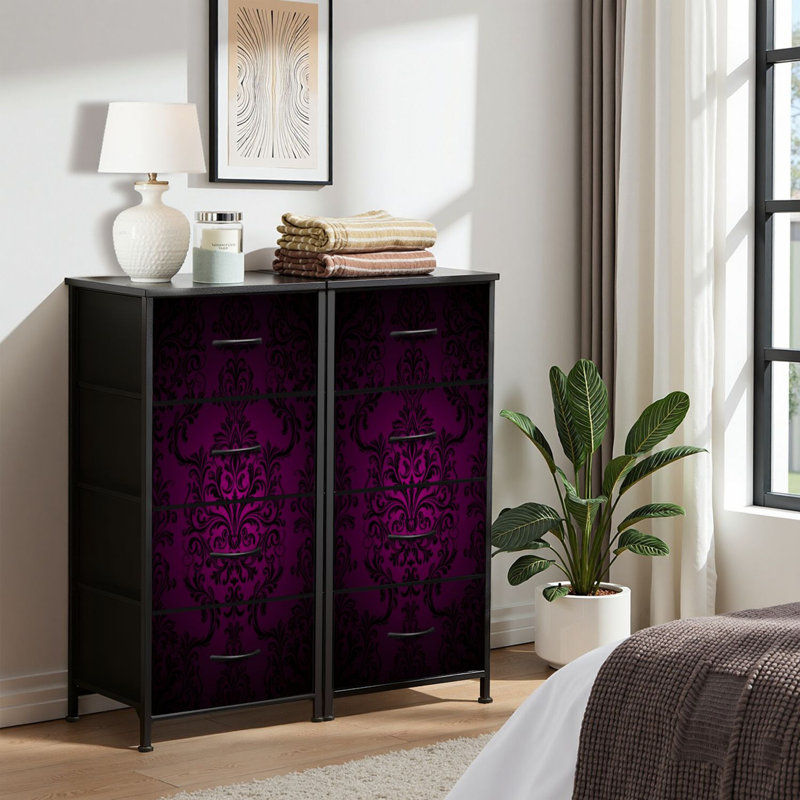 4 Drawer Dresser for Bedroom, Narrow Chest of Drawers, Wooden Top and Study Iron Frame 18"x37.5"-(WxH)