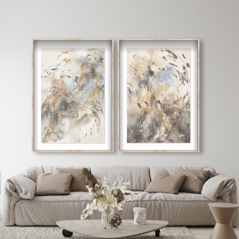 Mindfulness Set Shadowbox Abstract Print by Oliver Gal, Black Frame, 10 x 15, Natural Oak Shadowbox, 37"H x 55"W