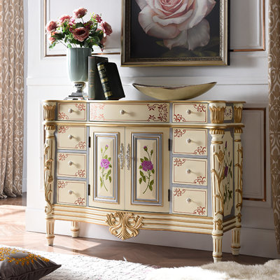 European Hand-Painted Accent Cabinet Sideboard