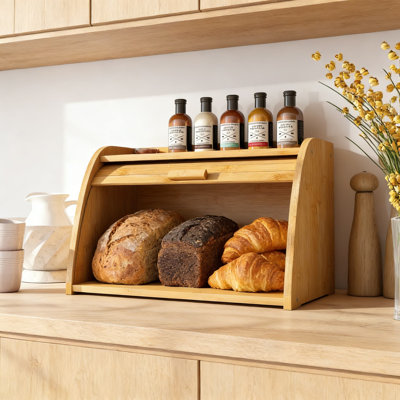 Grande boîte à pain en bambou pour comptoir de cuisine, corbeille à pain en bois avec rangement de fraîcheur naturelle pour le pain, les petits pains et les produits de boulangerie