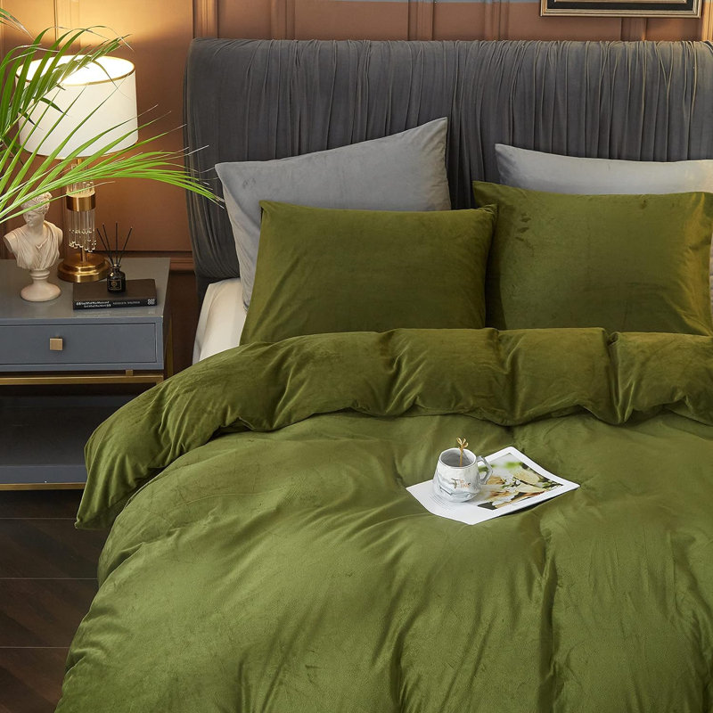 Velvet  Duvet Cover Set 3Pcs Luxury Comforter Cover, Emerald Green, King Duvet Cover + 2 King Pillowcases