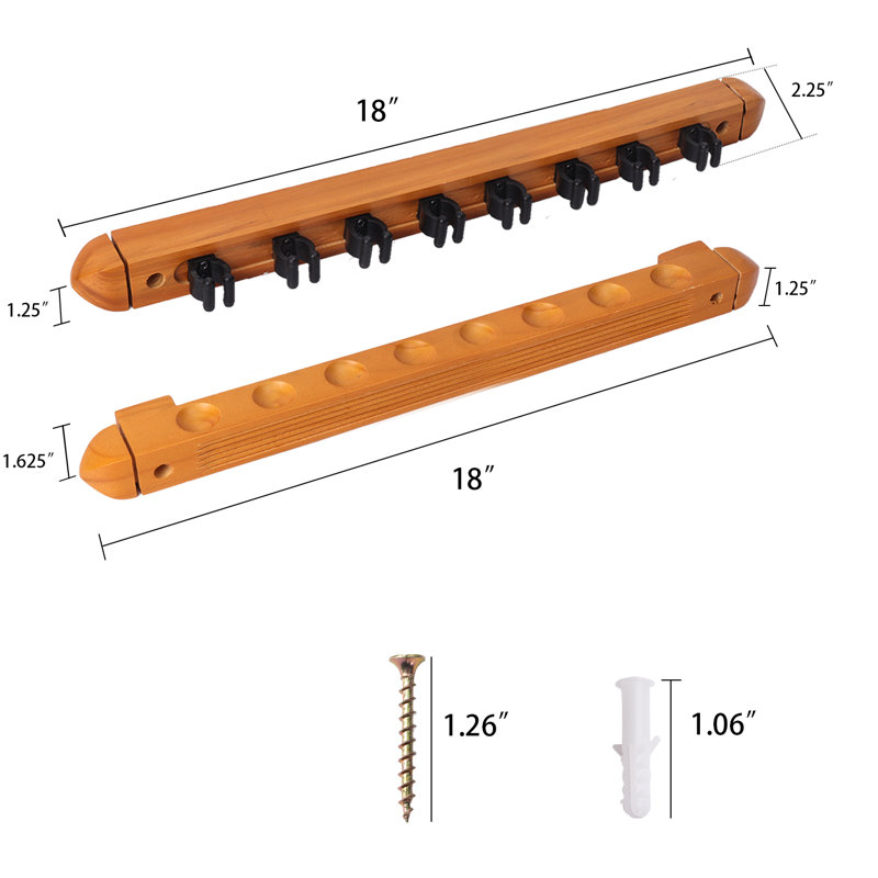 Oak Wall Mounted 2-Piece Pool Cue Rack for 8 Sticks