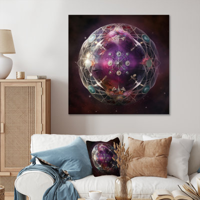 Impression sur toile géométrique moderne, "Galactic planetic rose sphère I"