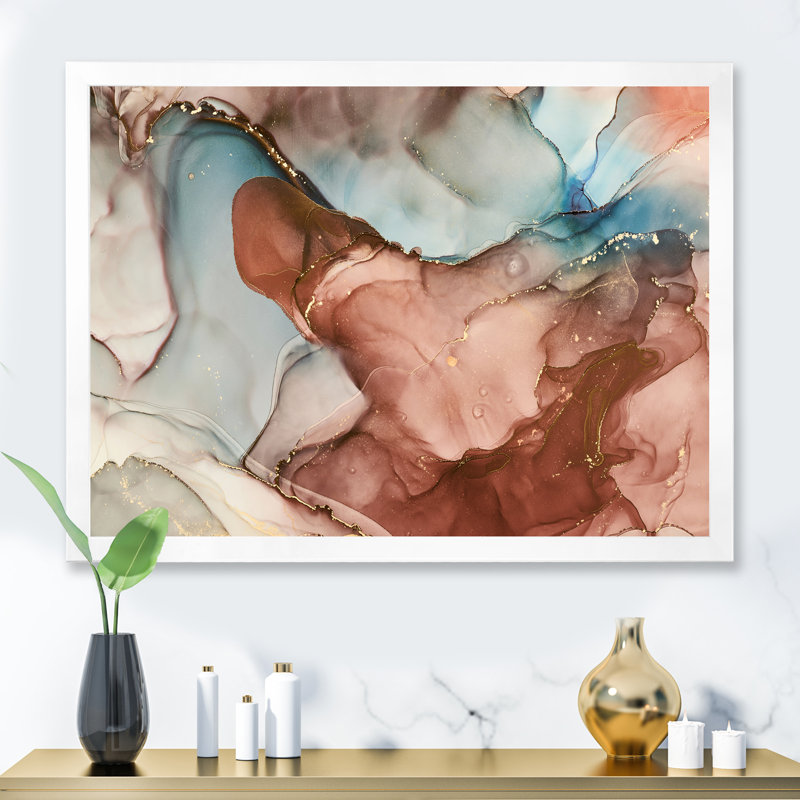 Reproduction d'art sur toile, art abstrait brun, H 34 po x l 44 po, Cadre d'angle fermé blanc