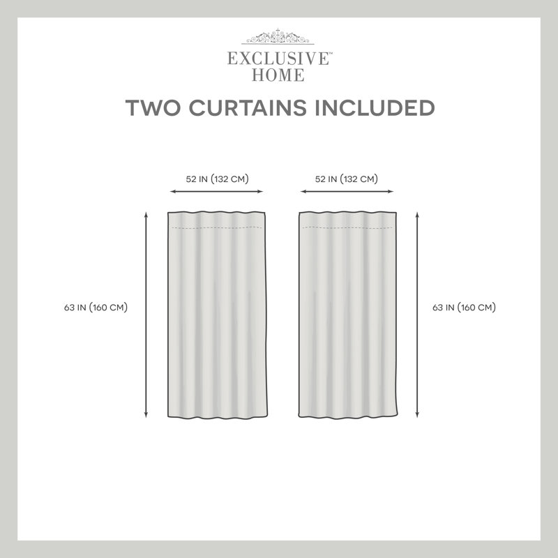 EXCLUSIVE HOME Belgian Sheer Hidden Tab Top Curtain Panel Pair, 50" W x 63" L, Snowflake