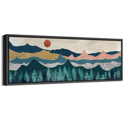 «Abstract Mountain Range Red Sun Landscape», reproduction d'art sur toile