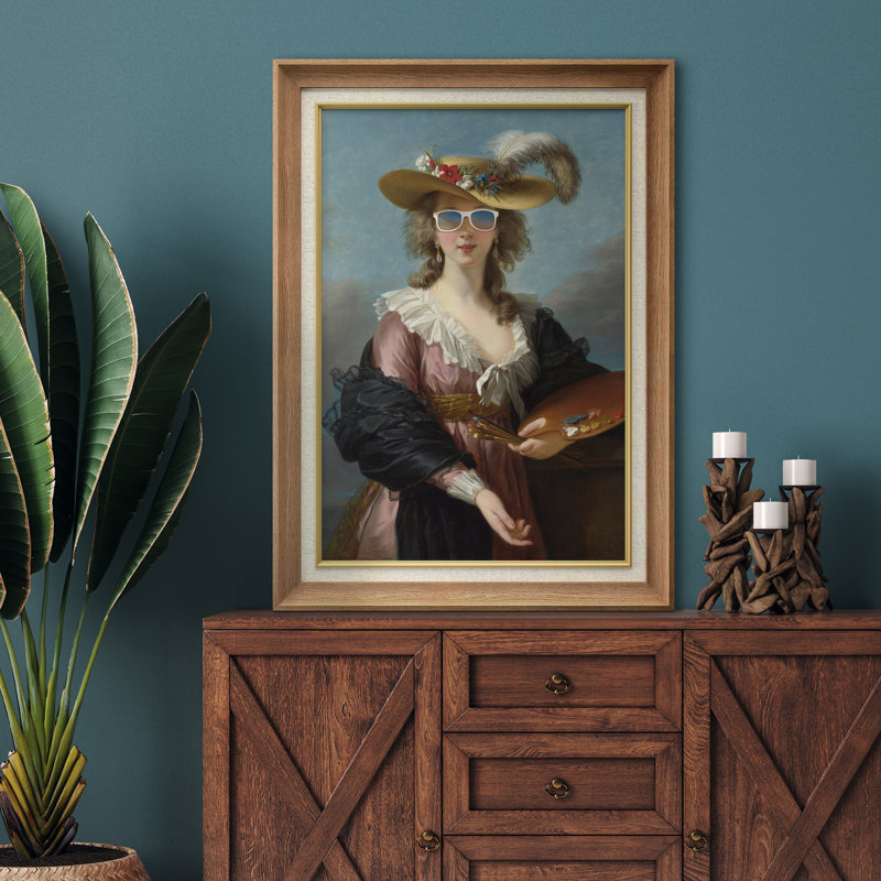 " Feather Hat Sunglasses " on Canvas, Natural Premium Framed, 36" H x 26" W