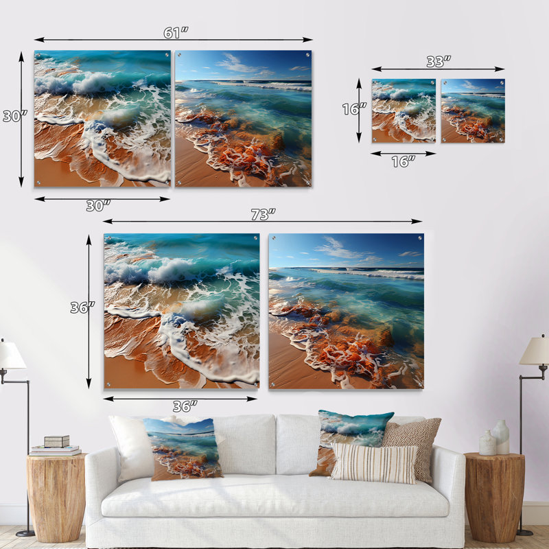 Vue aérienne de la plage symphonique - ensemble de 2 verres muraux en acrylique Coastal Beach, H 16 po x l 33 po