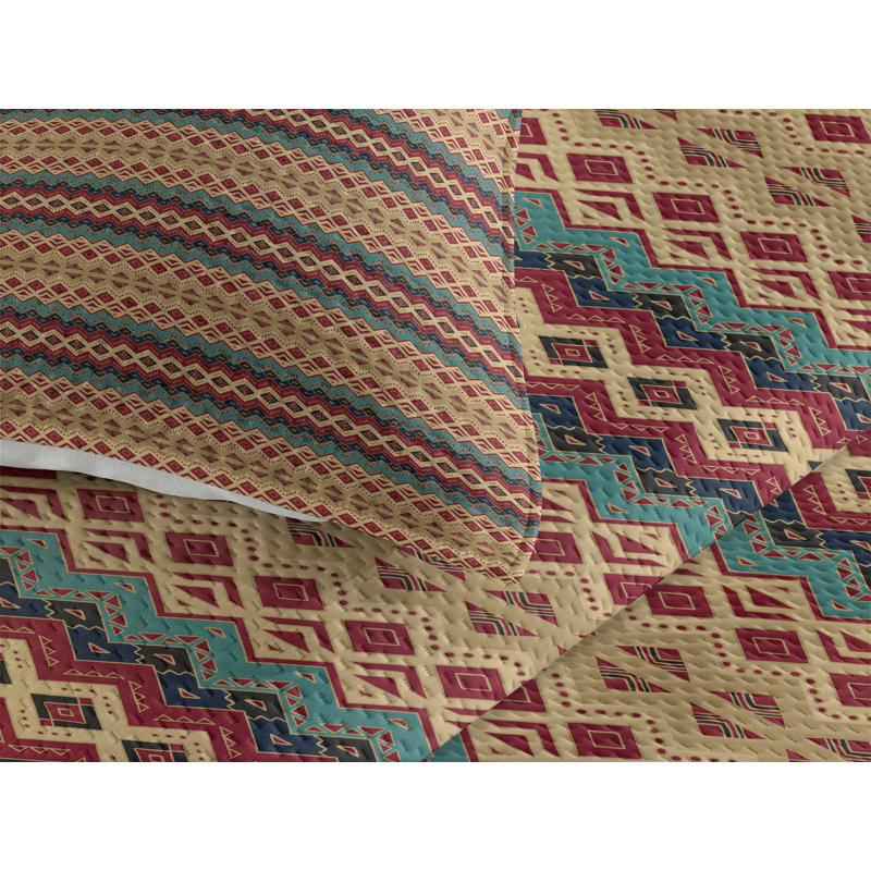 Ethnic Eclectic Chevron / Zig Zag Coverlet, King Bedspread + 2 Shams