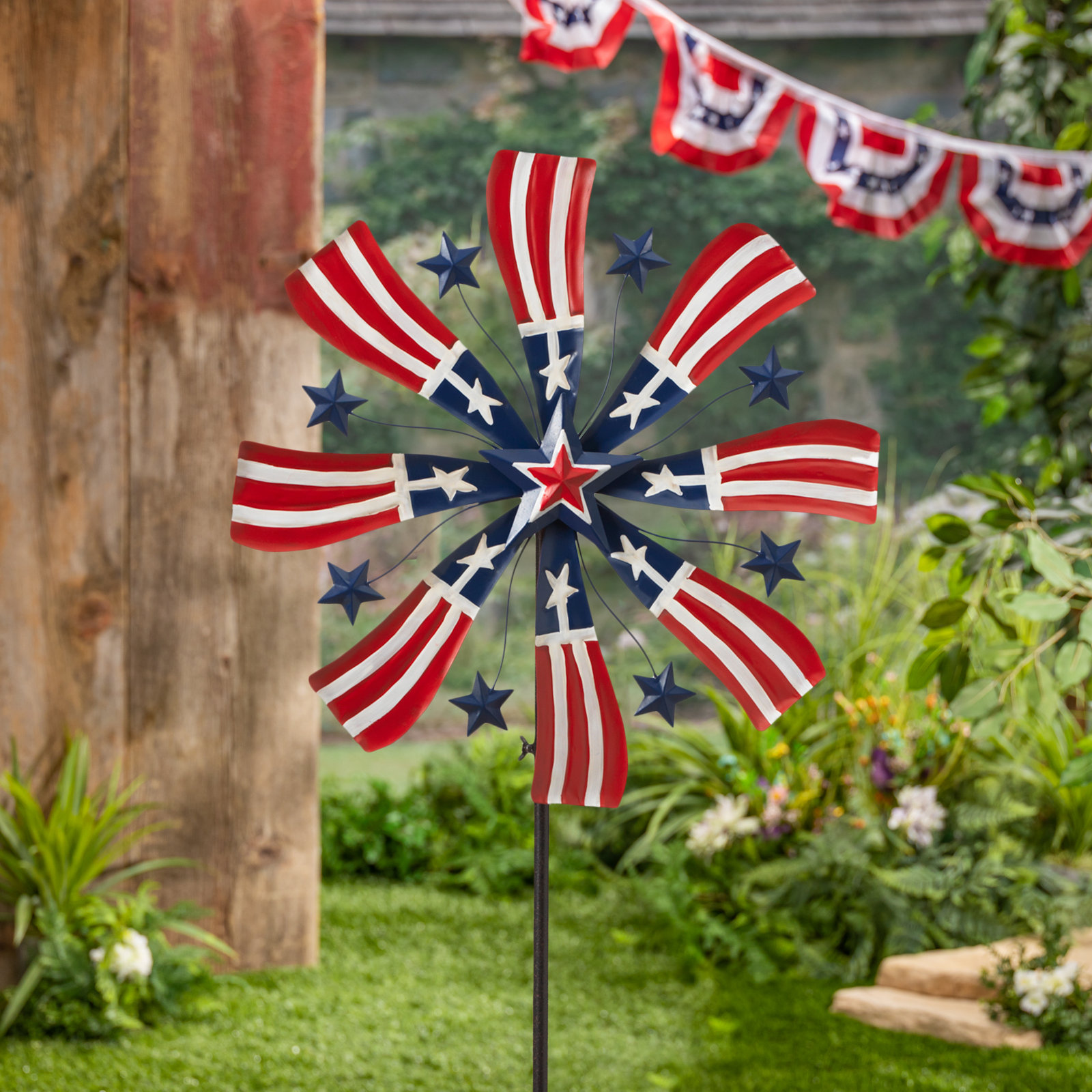 Metal Americana Wind Spinner Garden Stake