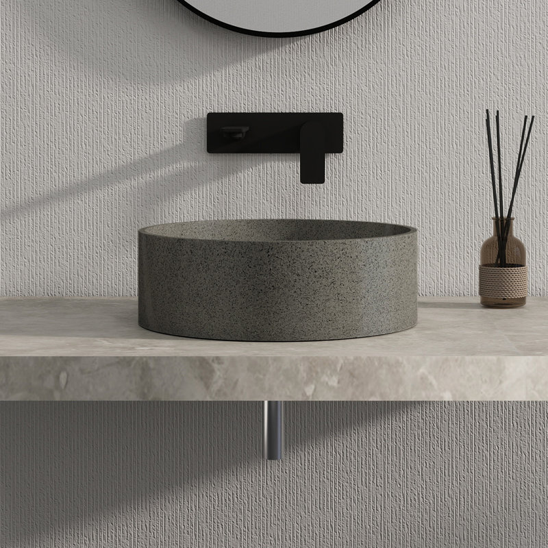 Lavabo de salle de bain en pierre 15,7 "Zen, Gris, Circular