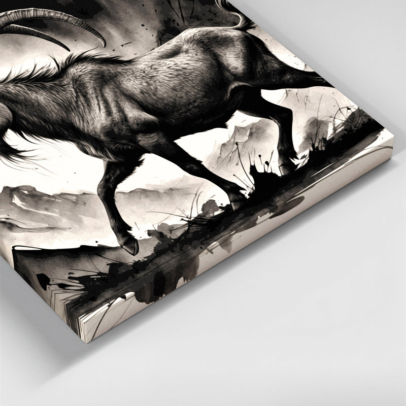 Faune, art mural sur toile beige Markhor, H 11 po x l 14 po