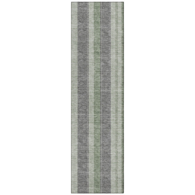 Machine Washable Indoor/Outdoor Xhevrie Green Rug, Runner 2'3" x 7'6"