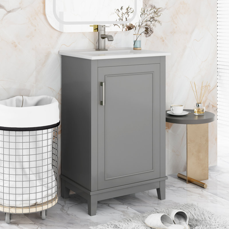 Meuble-lavabo de 20 po avec lavabo en céramique, Gris